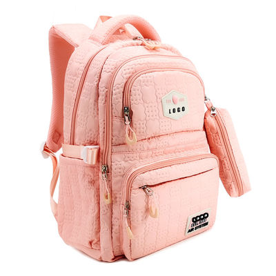 Sacos escolares em relevo rosa Mochila de material de poliéster de nylon com caixa de lápis
