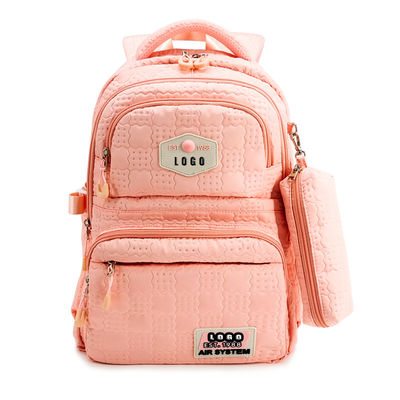 Sacos escolares em relevo rosa Mochila de material de poliéster de nylon com caixa de lápis