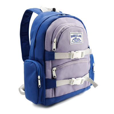 Mochila de fraldas de nylon suave com 2 bolsos exteriores Cor azul