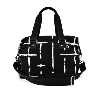 Saco Unisex Negro Crossbody Tote Com Forro de Tecido Manos Duplas