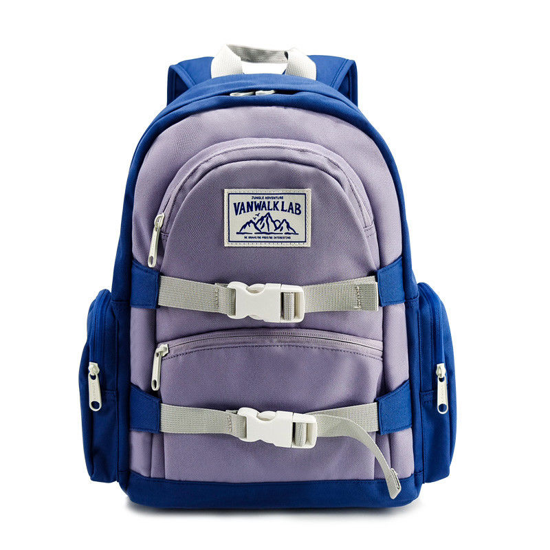 Mochila de fraldas de nylon suave com 2 bolsos exteriores Cor azul