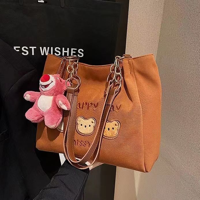 Saco de Tote Crossbody de estilo médio Cor Marrom com alças duplas